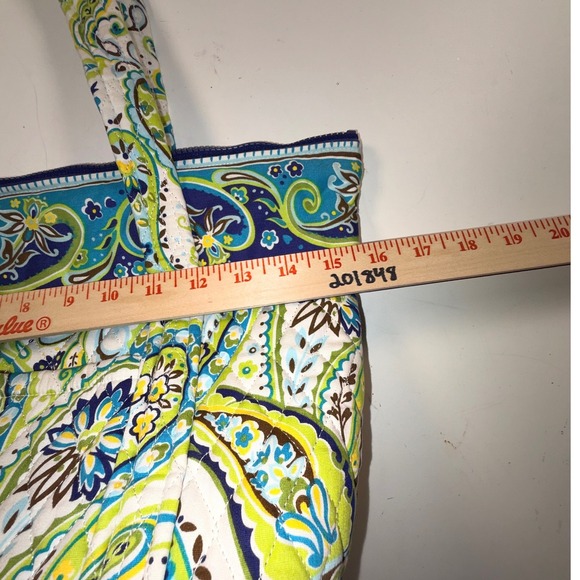 Santa Cruz Quilted Paisley Tote Bag Blue Green Yellow Floral Accent New - Picture 8 of 10